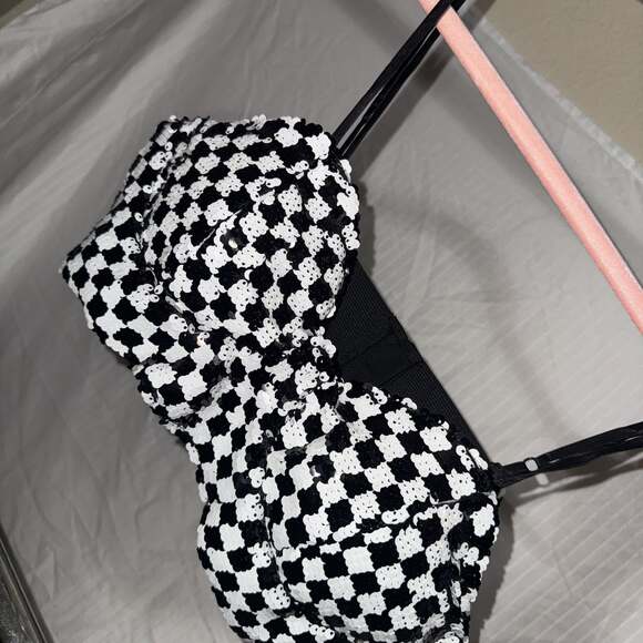 Meraki Black and White Checkered Sequin Bra Top - Picture 4 of 4
